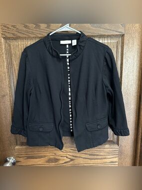 Chico's Black Women's Open-Front Ruffle-Trim Jacket